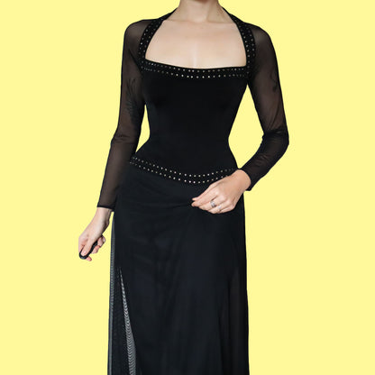 Tadashi Shoji black long sleeve evening dress UK 12