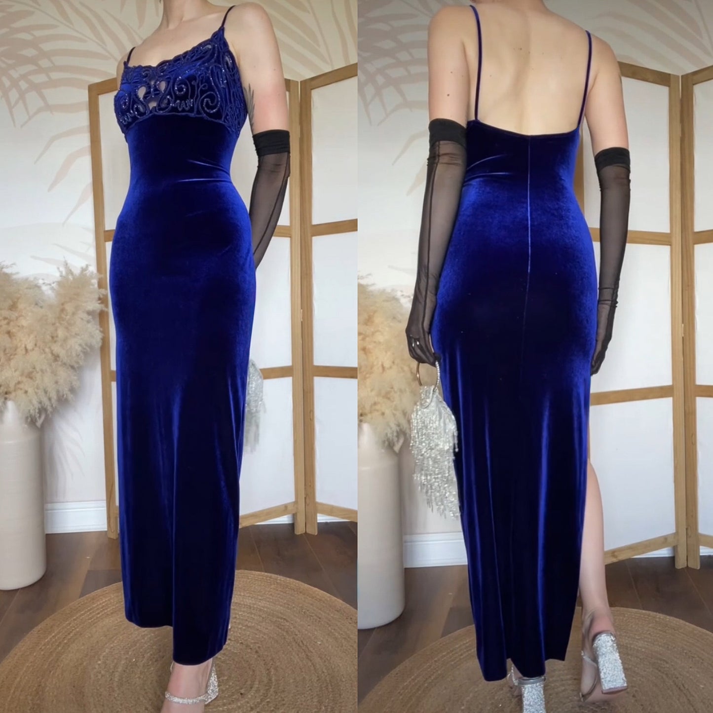 Zum Zum electric blue velvet stretch evening dress uk 10-12