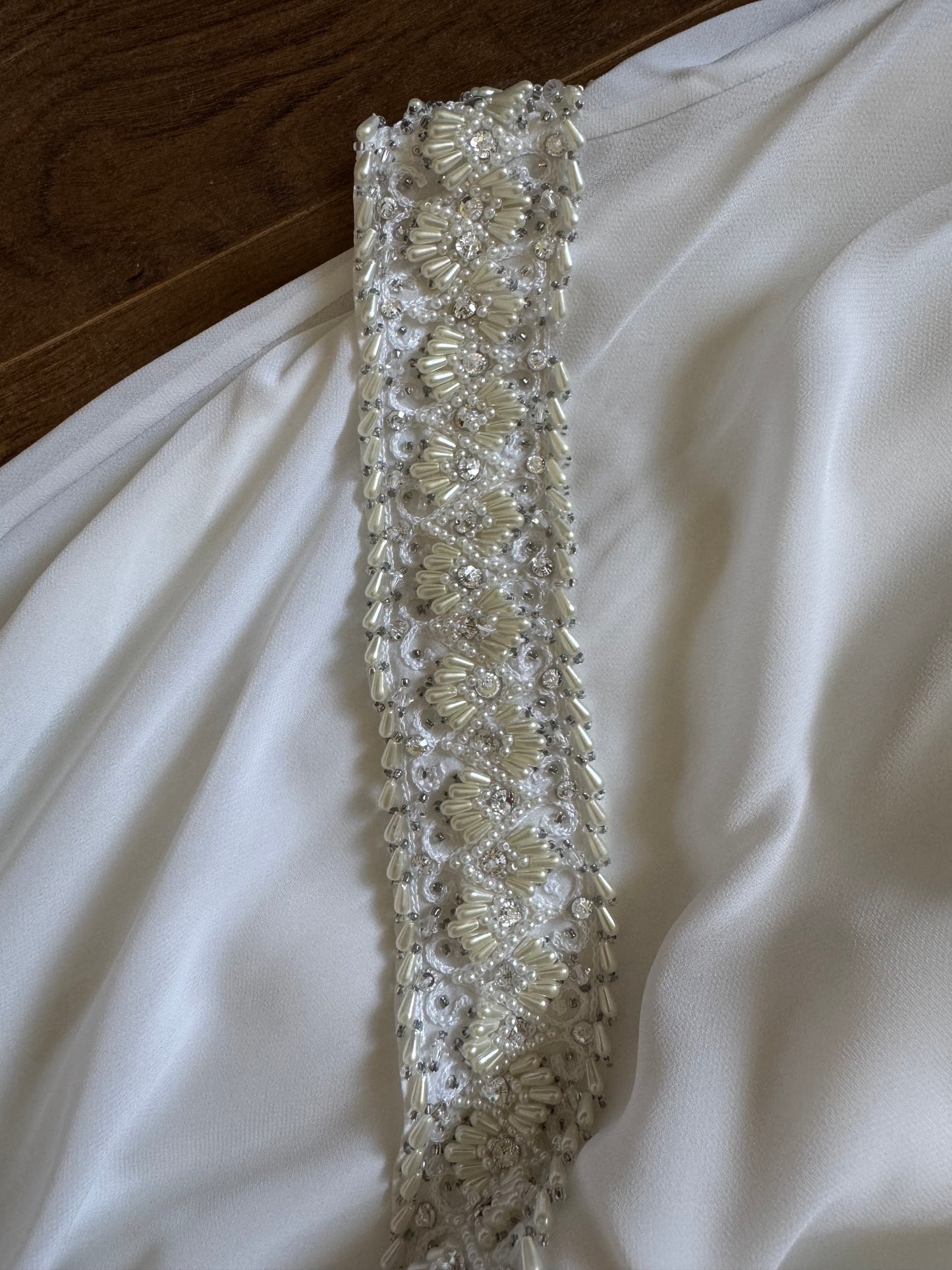 White Rena Koh pearl detail wedding dress uk 10