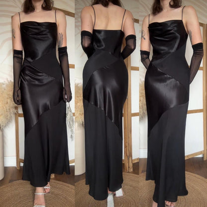 Black satin panelled slip dress uk 12