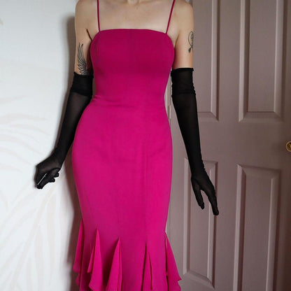 John Charles pink frilly hem evening dress UK 10