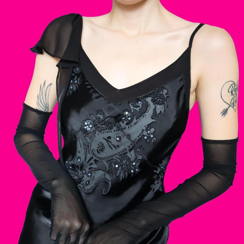 Silk blend black evening dress UK 12