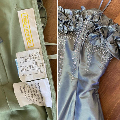 Hilary Morgan green evening dress & shawl UK 8-10