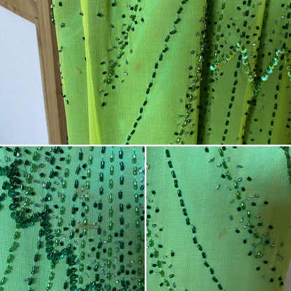 Green pure silk beaded prom dress uk 10