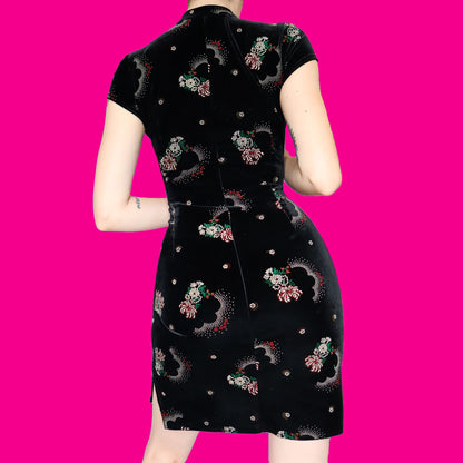 Black velvet short sleeve mini dress UK 12
