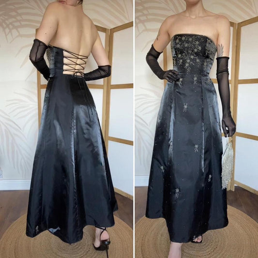 Morgan & Co petite black strapless prom dress UK 8