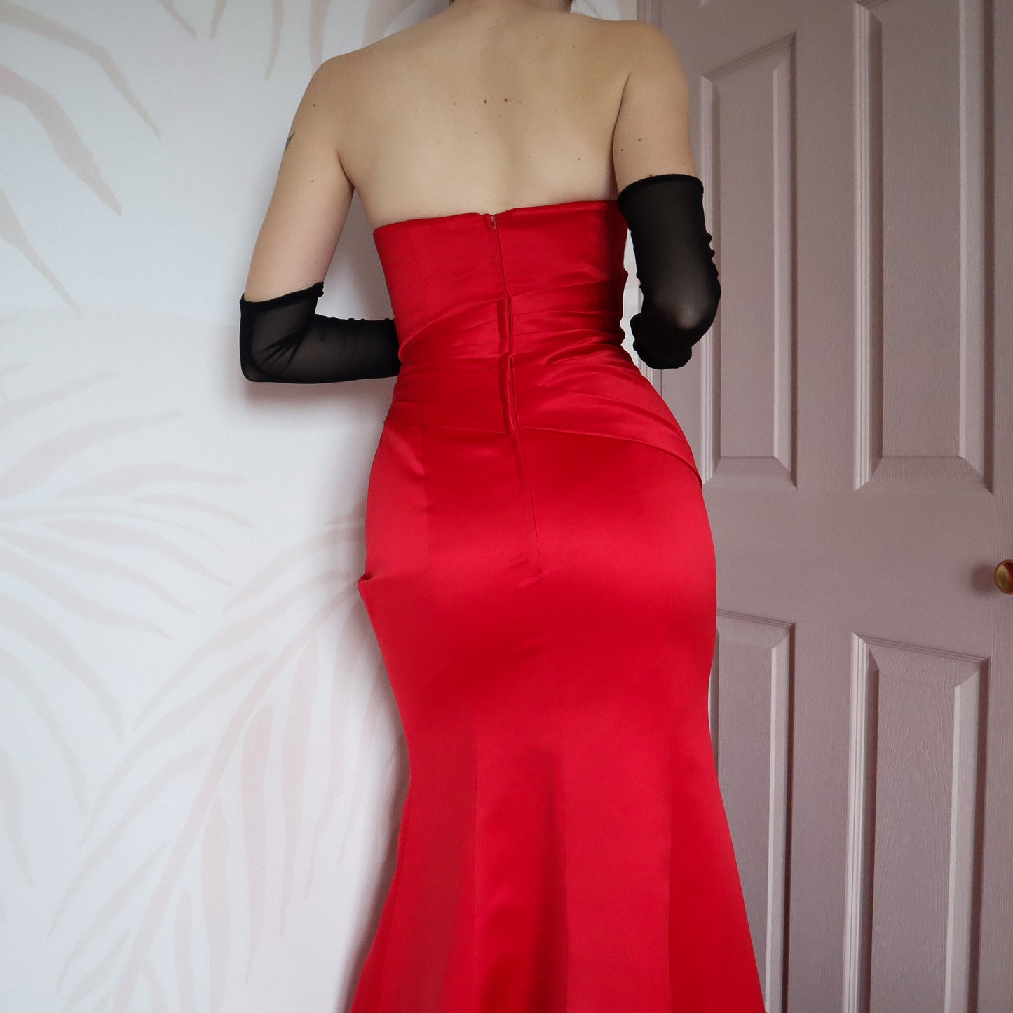 Red strapless fishtail gown UK 12