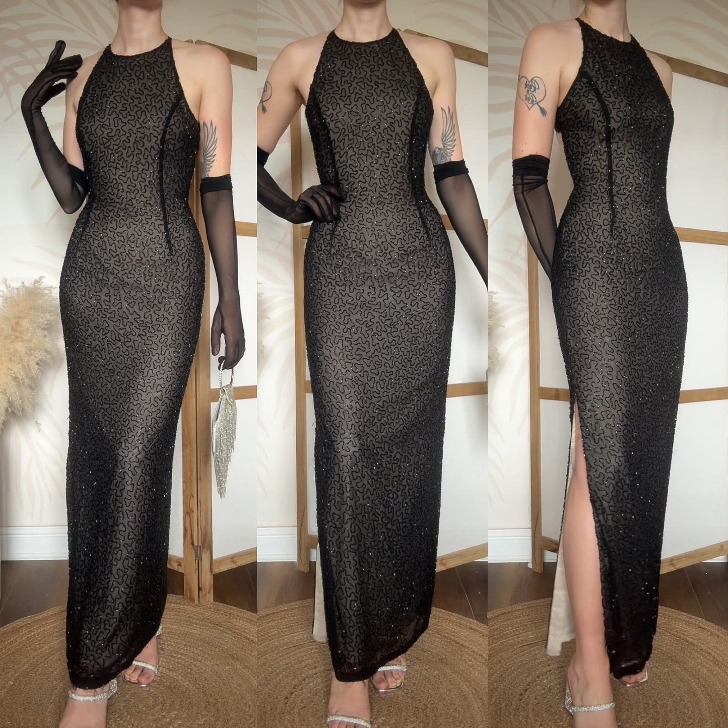 Marina black beaded evening dress uk 8