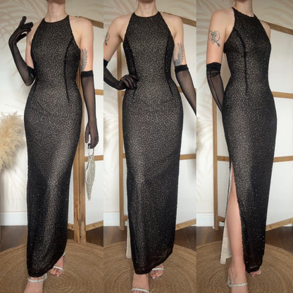 Marina black beaded evening dress uk 8