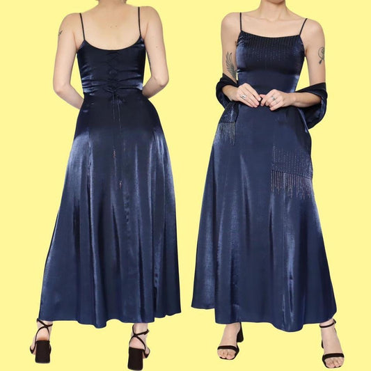 Navy beaded dress & shawl UK 12 & UK 16