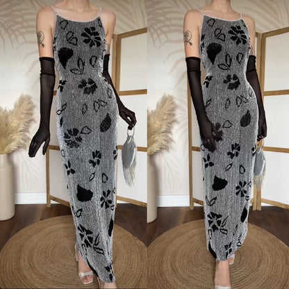 Black & white Serenade silk beaded gown uk 10-12