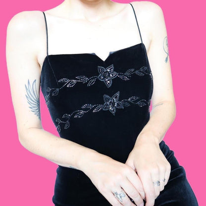 Black velvet stretch sequin dress UK 12