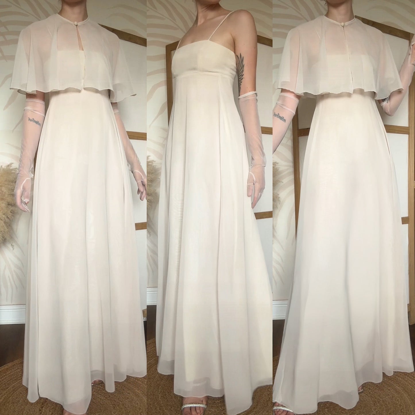 Vintage 70s 2-piece dress & cape wedding set uk 6-8/XS