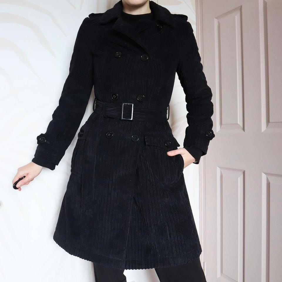 Black Laura Ashley soft cord coat UK 8