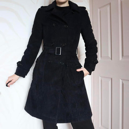 Black Laura Ashley soft cord coat UK 8