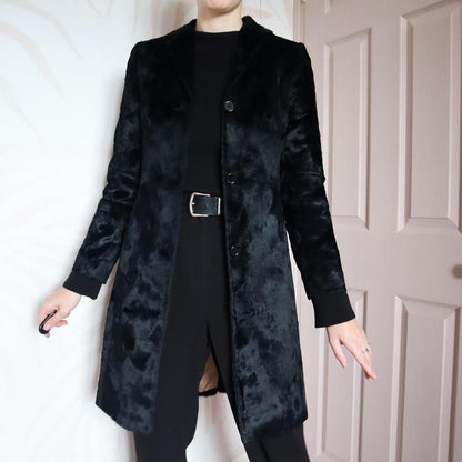 Soft black faux fur long blazer jacket UK 6/8