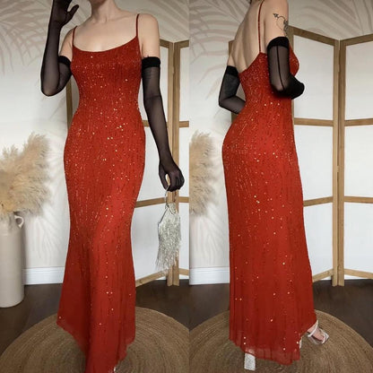 Burnt orange 100% silk beaded/sequin evening dress uk 12-14