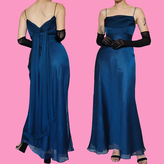 Blue Betsy & Adam chiffon evening gown UK 10