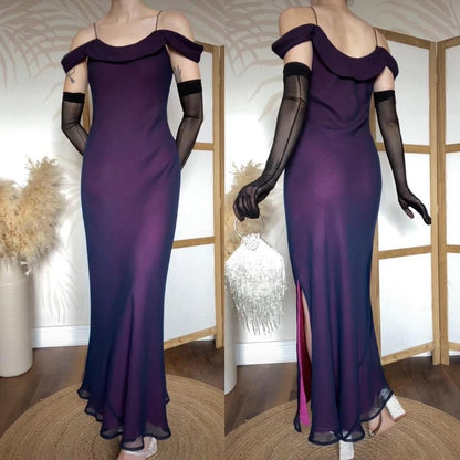 Purple cold shoulder slip dress uk 12