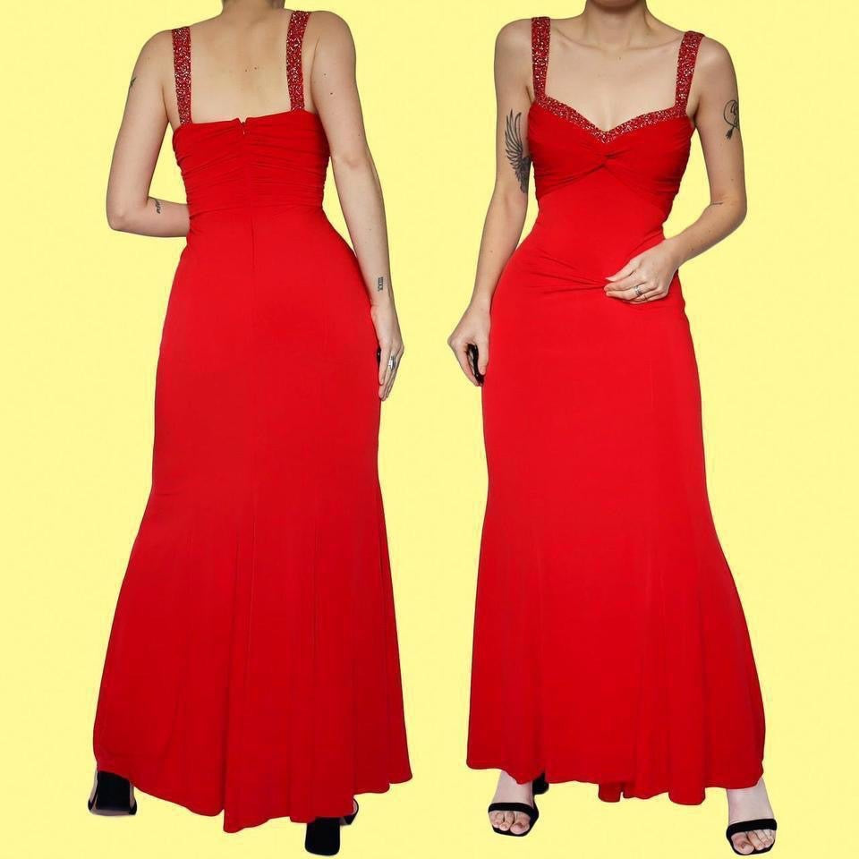 Red Niki Livas stretch evening gown UK 12