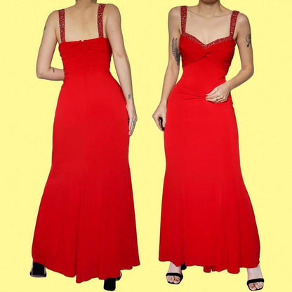 Red Niki Livas stretch evening gown UK 12