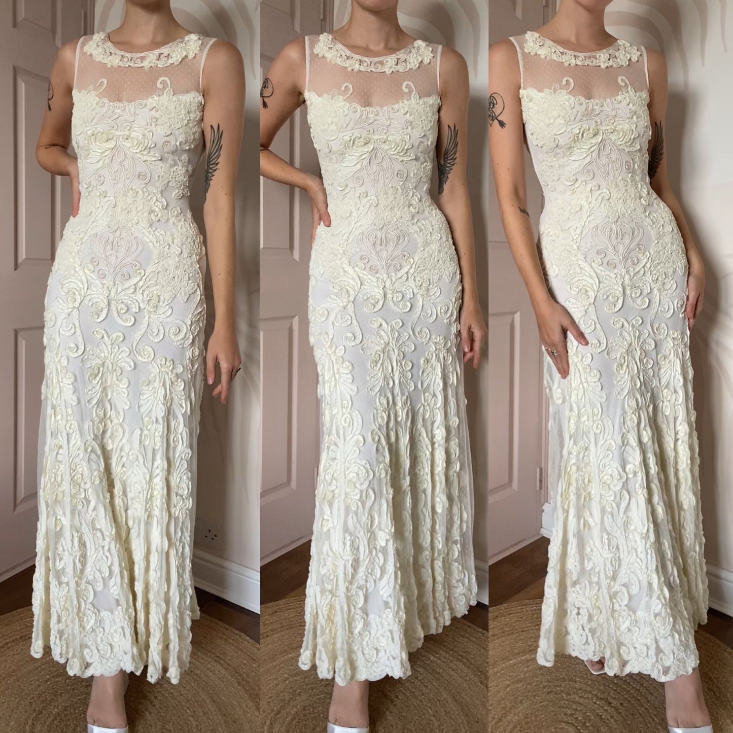 Off white lace stretch wedding dress UK 10