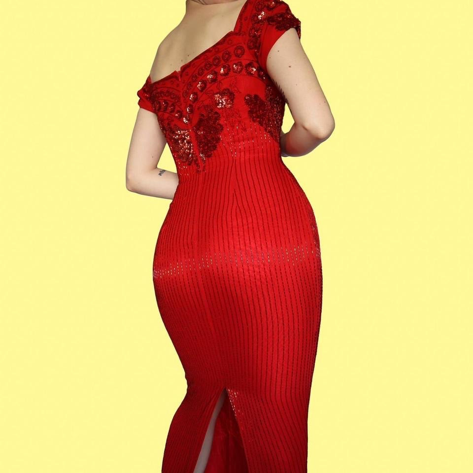 Frank Usher red beaded/sequin evening dress UK 10