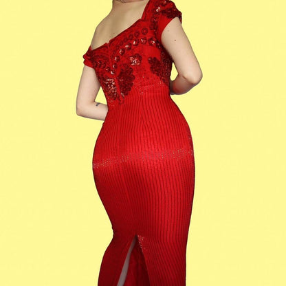 Frank Usher red beaded/sequin evening dress UK 10