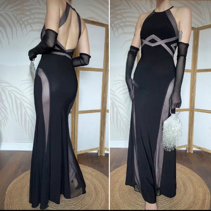 Black stretch Morgan & Co evening dress uk 8