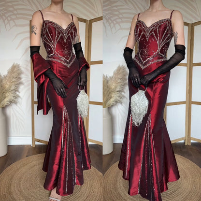 Sousourada dark red beaded prom dress & shawl uk 12-14