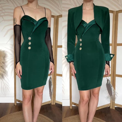 Forest green stretch 2-piece dress & jacket set uk 10