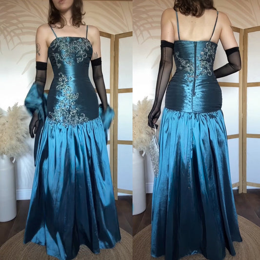 Shimmery blue fit & flare prom dress uk 8-10