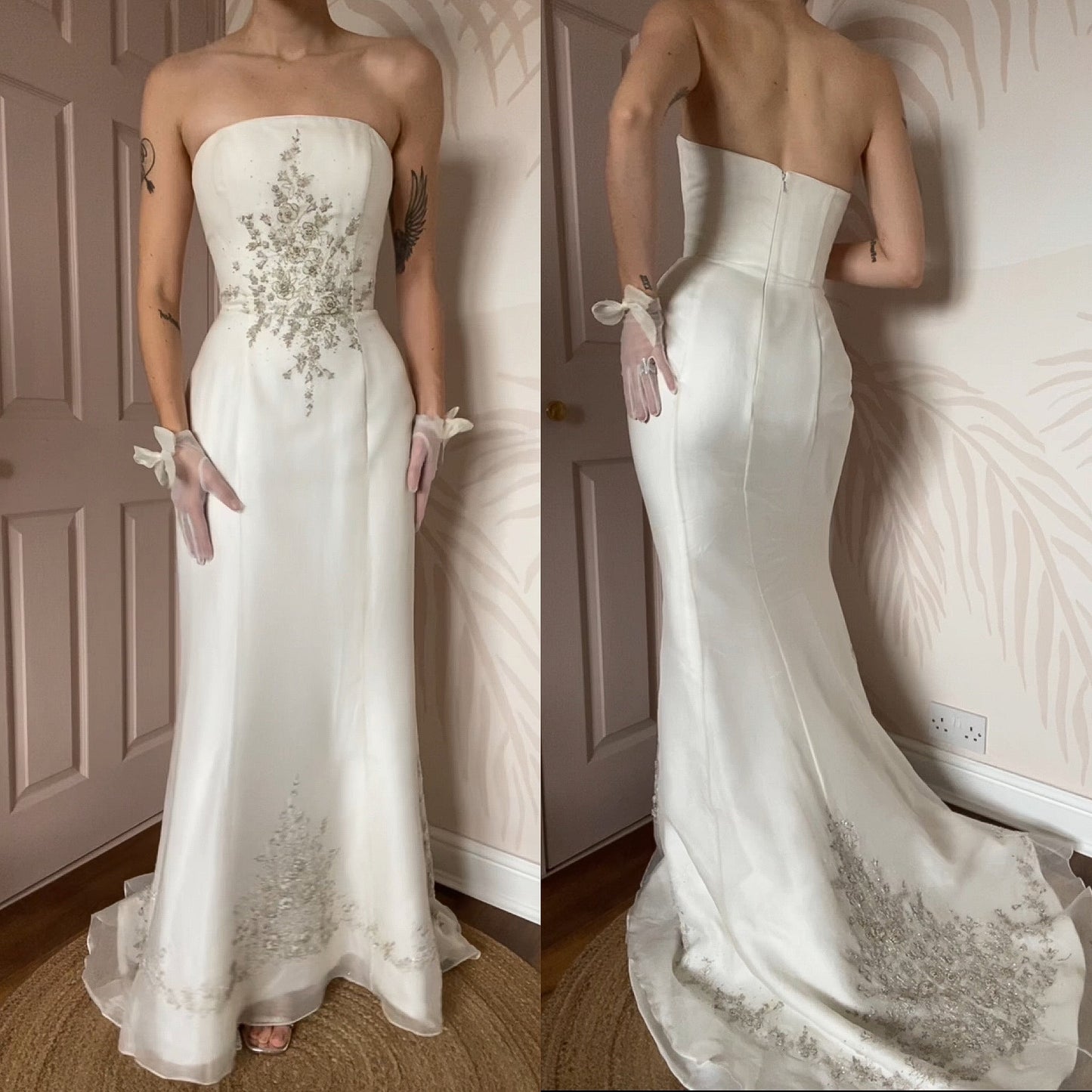 100% silk strapless wedding dress UK 12