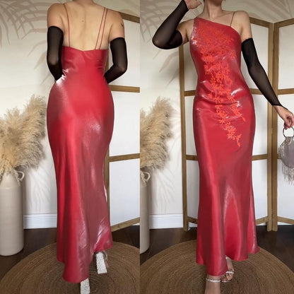 Orangey/red silky evening dress uk 6-8/XS