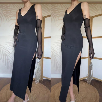 Nick Coleman black stretch open back dress uk 10