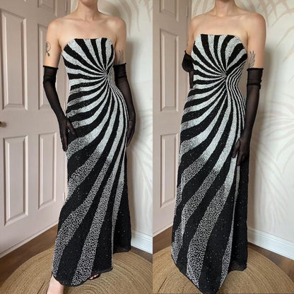 Kaleidoscope black & white strapless evening dress UK 12 & 14