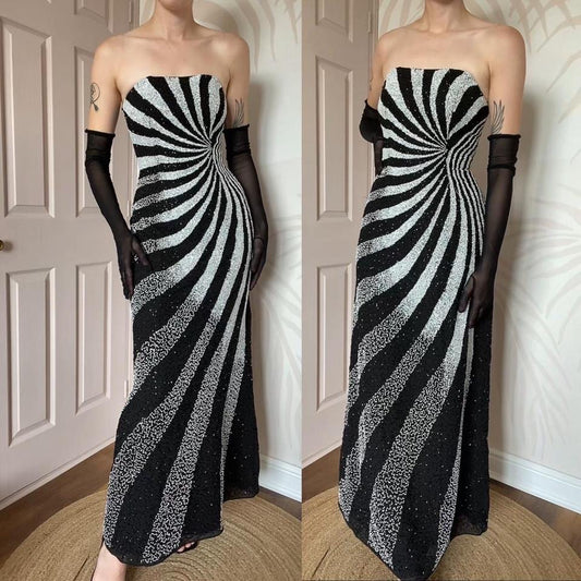 Kaleidoscope black & white strapless evening dress UK 12 & 14