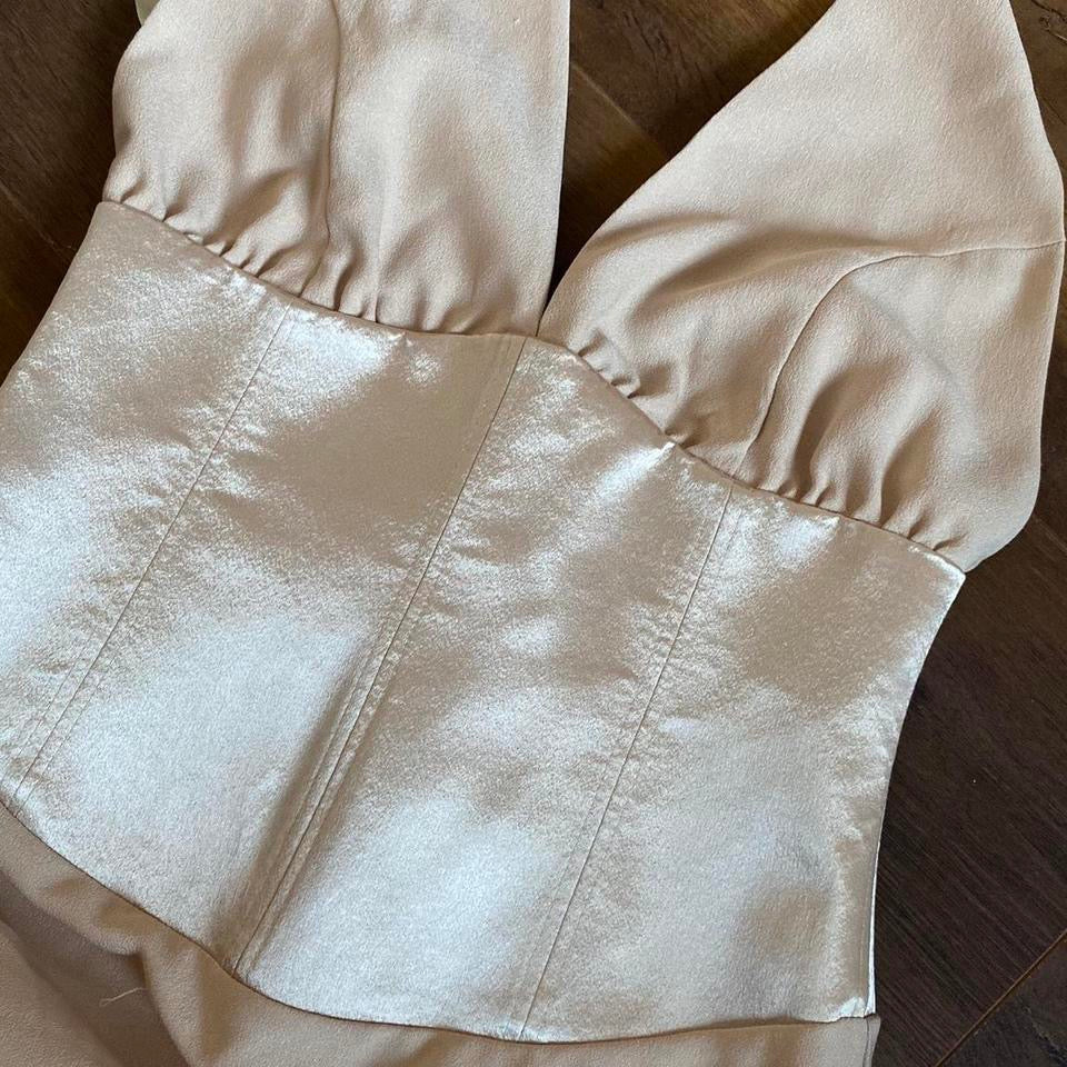 Designer Dawn Stretton 90s cream halter neck dress UK 10