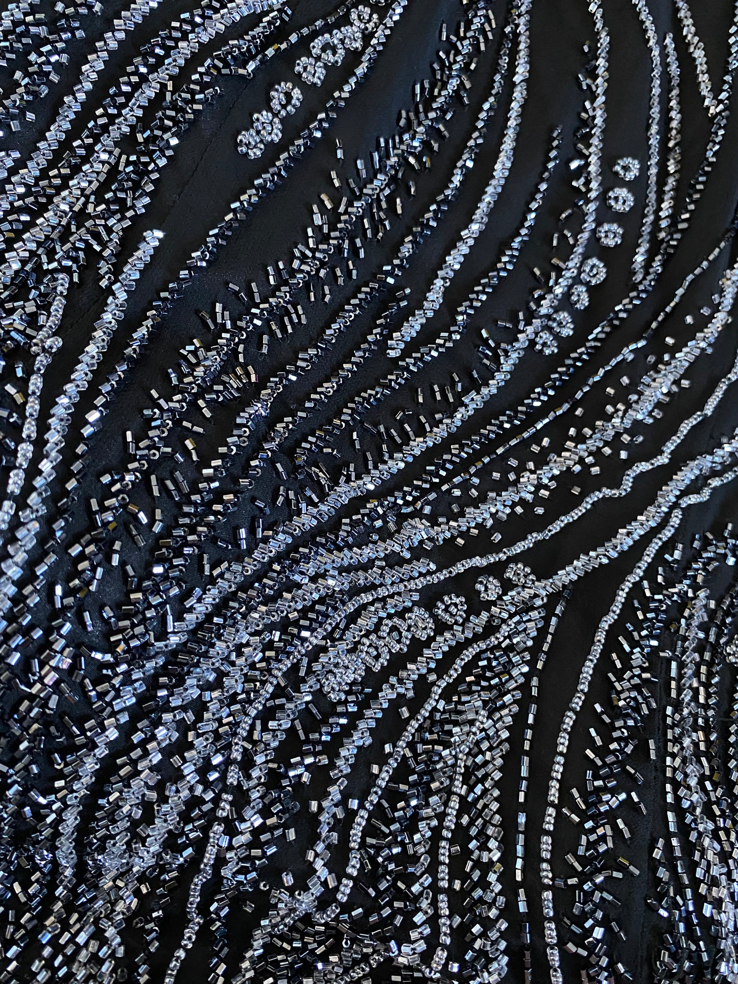 Black 100% silk heavily beaded evening dress UK 10