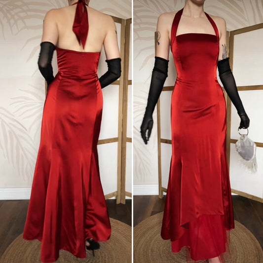 Gina Bacconi red halter neck evening dress uk 14
