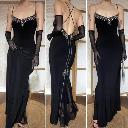 Black stretchy beaded & gem evening dress uk 12