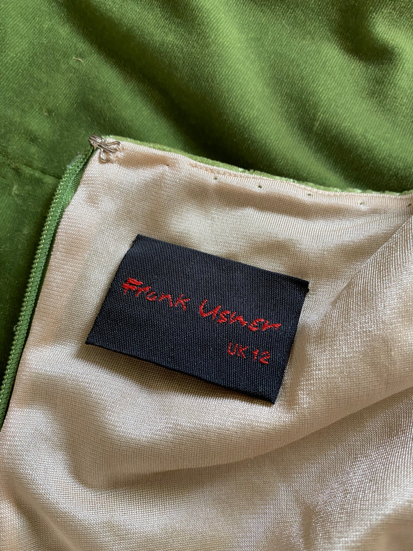 Frank Usher Silk Blend Green Velvet Evening Dress UK 12-14