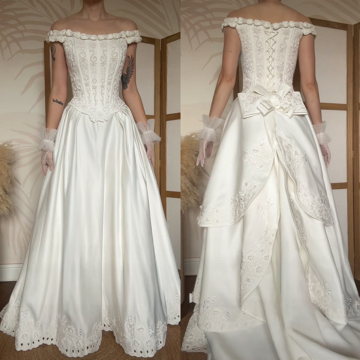 Ivory off shoulder 80s wedding dress uk 8-10 & uk 10-12 (shorter) available