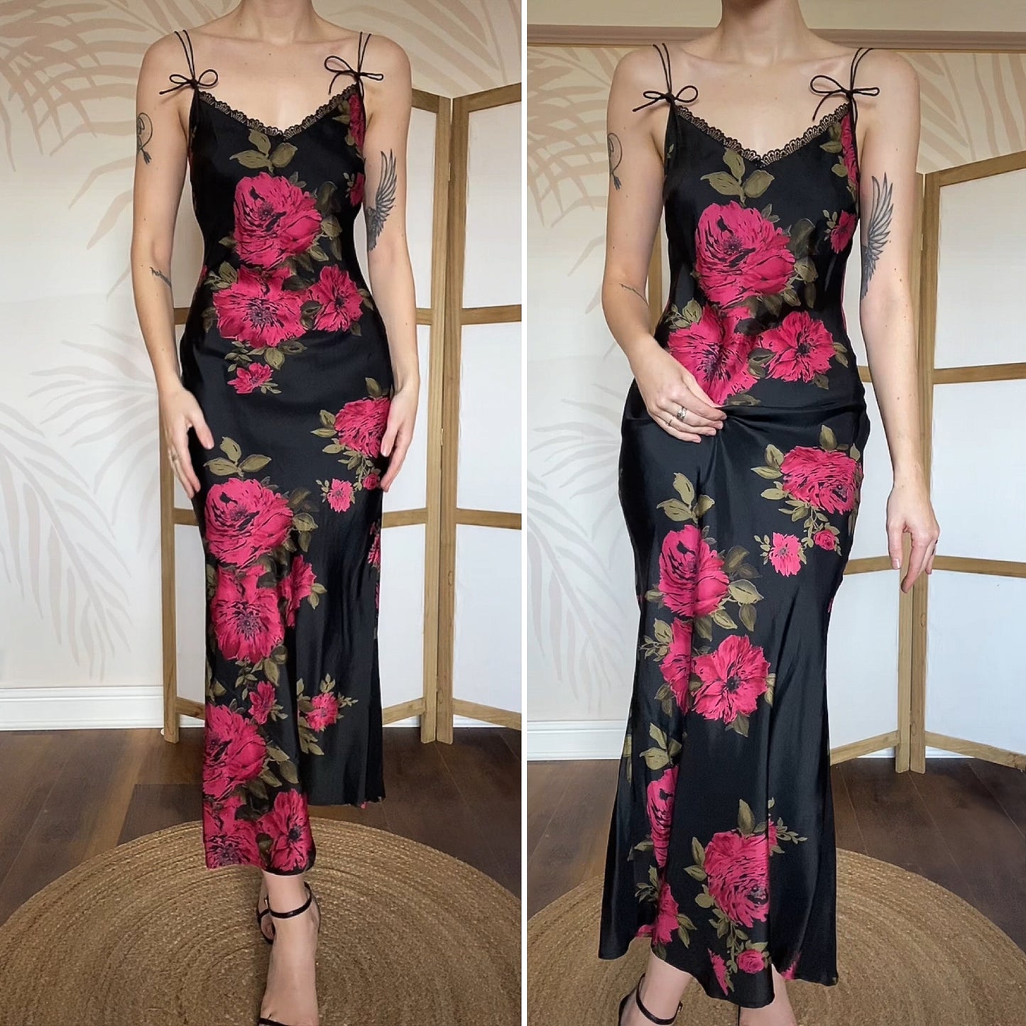 Black Monsoon floral slip dress with matching top UK 8