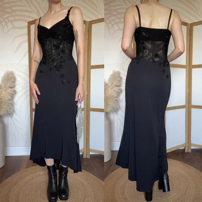 Black Dusk stretch sheer waist evening dress UK 12
