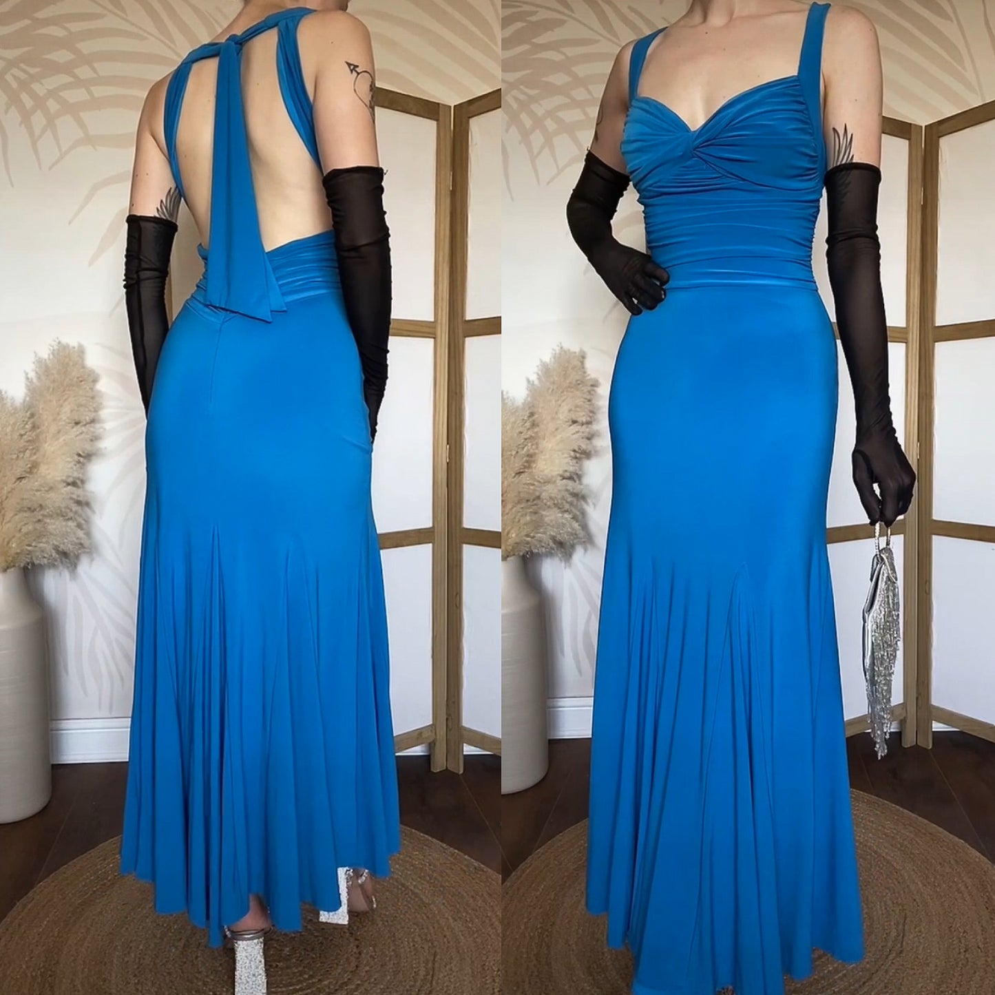 Niki Livas blue stretch evening dress uk 8