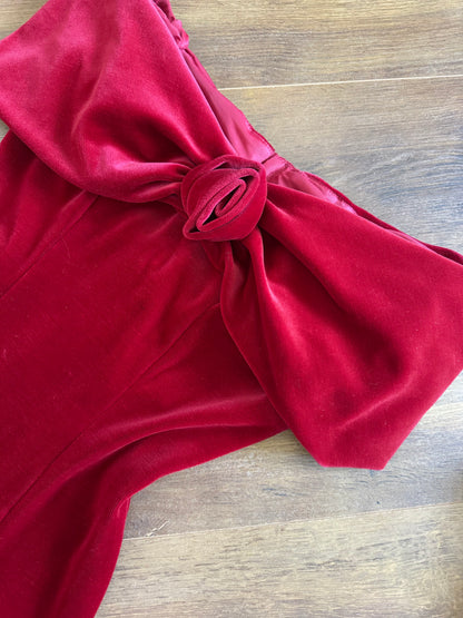 Red velvet petite off shoulder evening dress uk 8