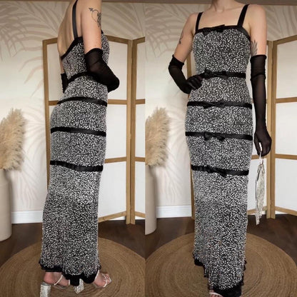 Sousourada 100% silk black & white beaded evening dress uk 6-8