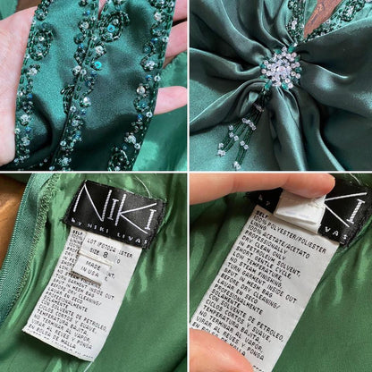 Niki Livas green satin prom dress uk 10