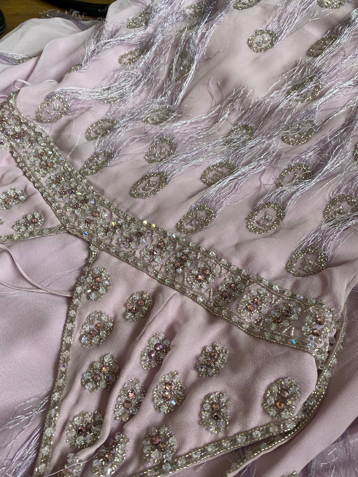 Lilac 100% silk fringe evening gown UK 10